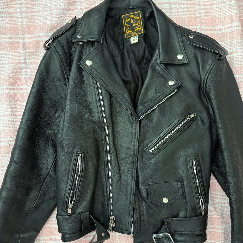Spirit Sky Hawk Black Leather Jacket with Gold Label